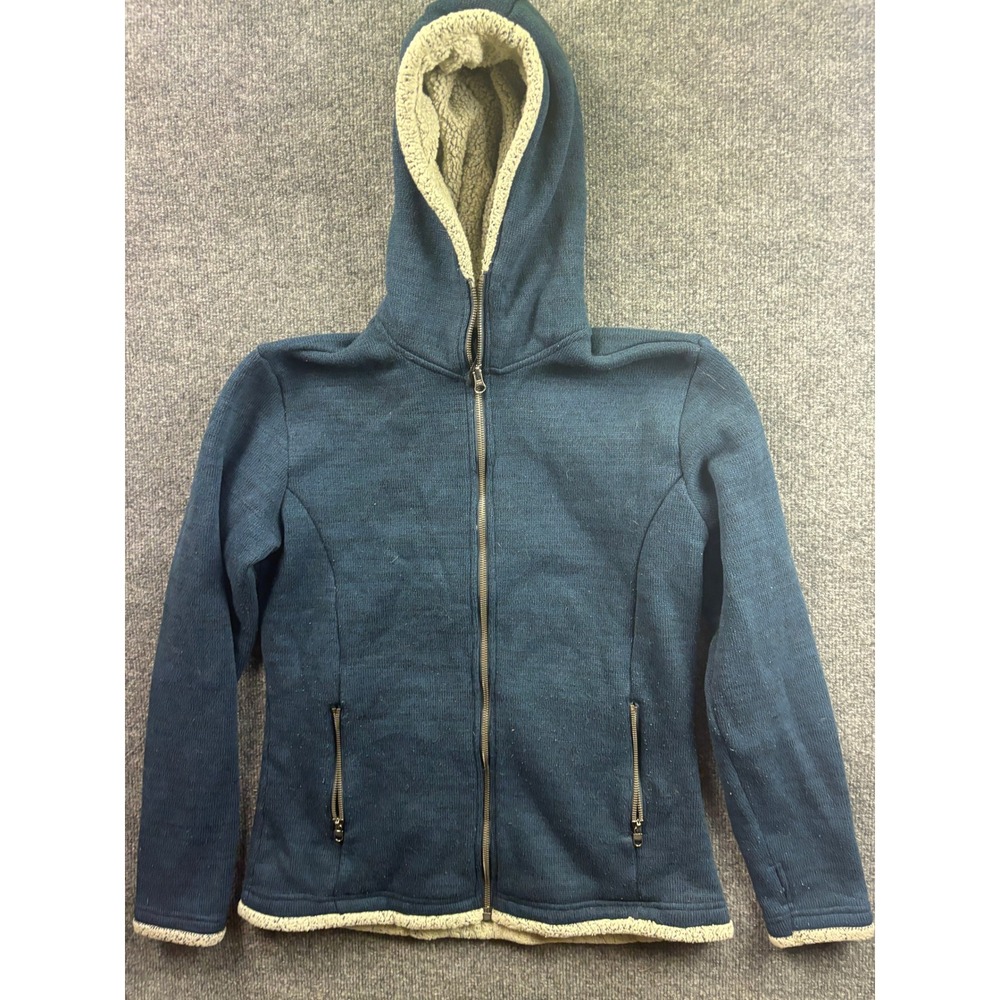 Kuhl Alska Full Zip Hoodie Women Large Blue Sherpa Lined Knit Jacket